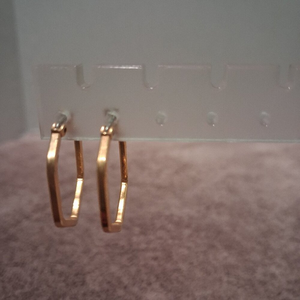 Vintage Hexagon Geometric Gold Tone Hoop Earrings Metal